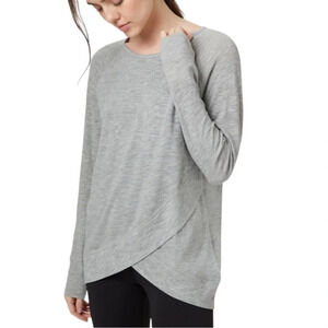 TENTREE Acre Sweater Organic Cotton Grey Longsleeve Marled Crossover Hem Size XS
